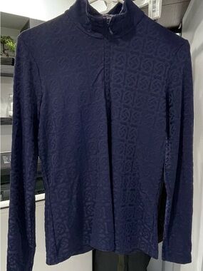 Navy Textured Zip-Up Long Sleeve Top